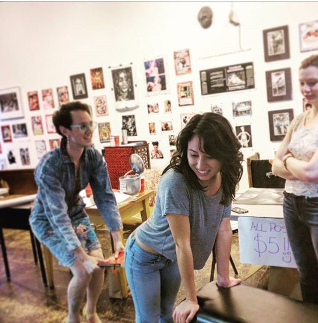 Miss Ian and interns practice Book-Spankings for special event, 2016.