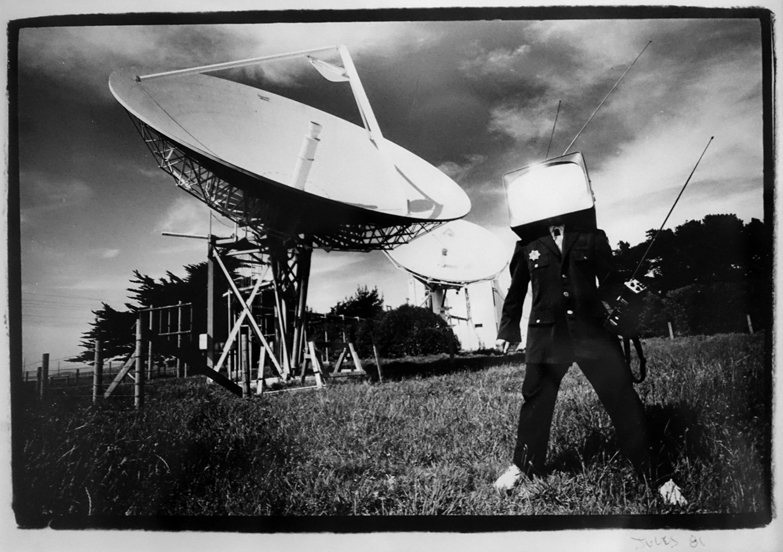 TV Head photograph by Jules Backus, 1981. The "TV Head" image was used as a recurring motif throughout the festivals.