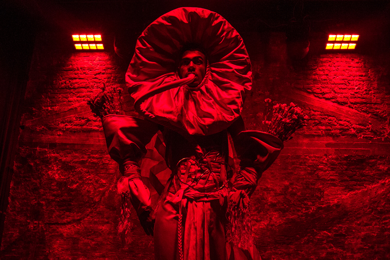 Wardrobe by Mexican fashion designer Sanchez Kane turns Lupe, played by Alan Balthazar, into a genderqueer deity. Photo by Sandra Blow.
