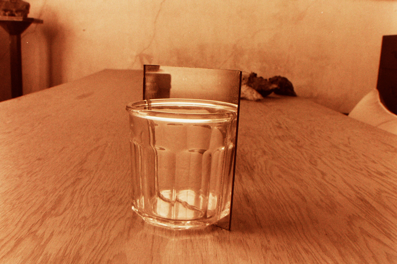David Ireland, Broken Glass Repaired by Its Reflection, 1982; glass and mirror; 6 x 6 x 2 ½ inches; photo: David Ireland; image courtesy of The 500 Capp Street Foundation.