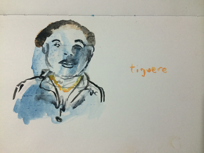 Tiguere, from notebook, 3 x 5 in., watercolor on paper, Santo Domingo, 2012.