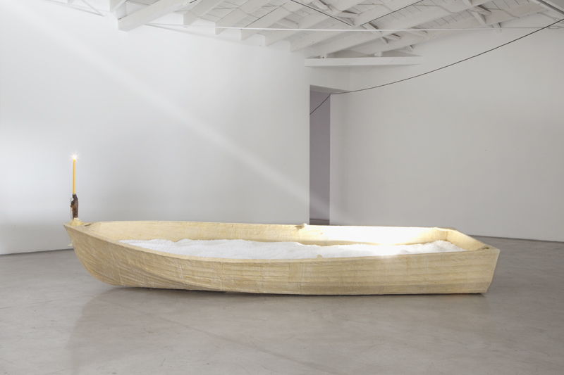 Installation view of Terence Koh: sleeping in a beam of sunlight at Moran Bondaroff, Los Angeles, 2017. Courtesy of the artist and Moran Bondaroff, Los Angeles.