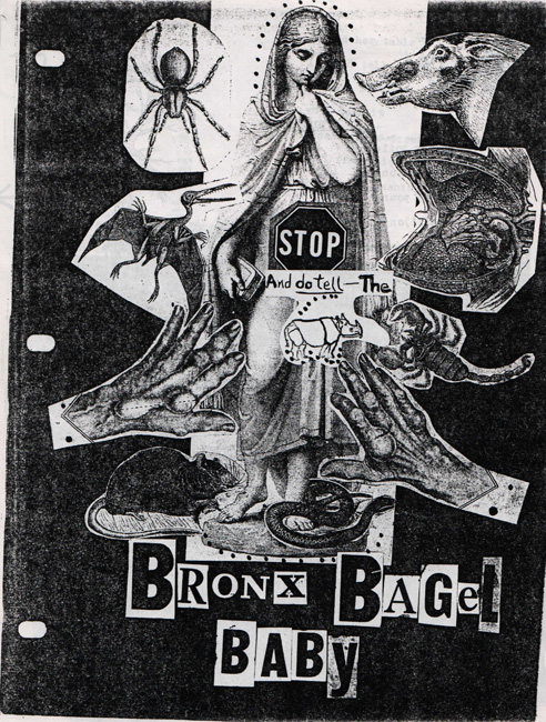 Stop and Do Tell the Bronx Bagel Baby, cover of poetry and collage chapbook created by Ted Joans, c. 1996 (8 ½ x 11 inches, photocopy and staples).