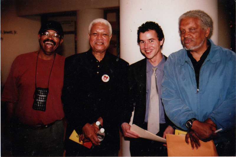 Cecil Brown, Al Young, Justin Desmangles, and Ishmael Reed in San Francisco, 2004. Photo by David Alston/Mahogany Archives.