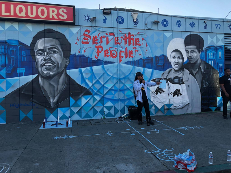 Duane Deterville at the December 4, 2017 celebration of the Black Panther Party "Serve the People" mural in West Oakland. Photo: Amir Clark.