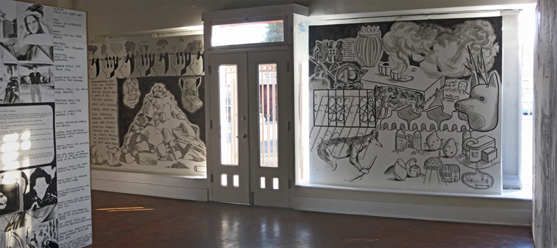 Arturo Ernesto Romo, murals at Holy Jolina! solo exhibit, Tropico de Nopal Gallery, 2009, Los Angeles.