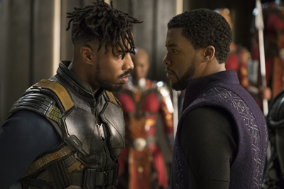 Chadwick Boseman and Michael B. Jordan in Black Panther. Marvel/Disney