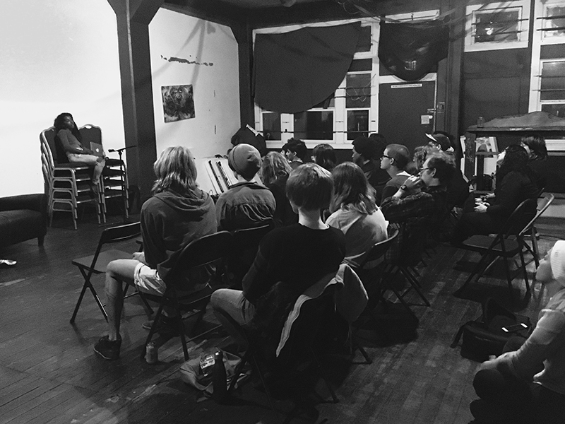 Van Dellz performing at Qilombo as part of the Cantíl reading series, October 2016.