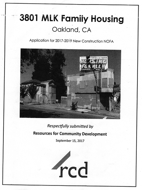 Cover sheet for nonprofit housing developer's application for city funding.