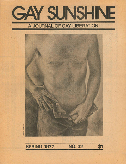 Drawing of Bob by Ed Aulerich on the cover of the spring 1977 issue of Gay Sunshine.