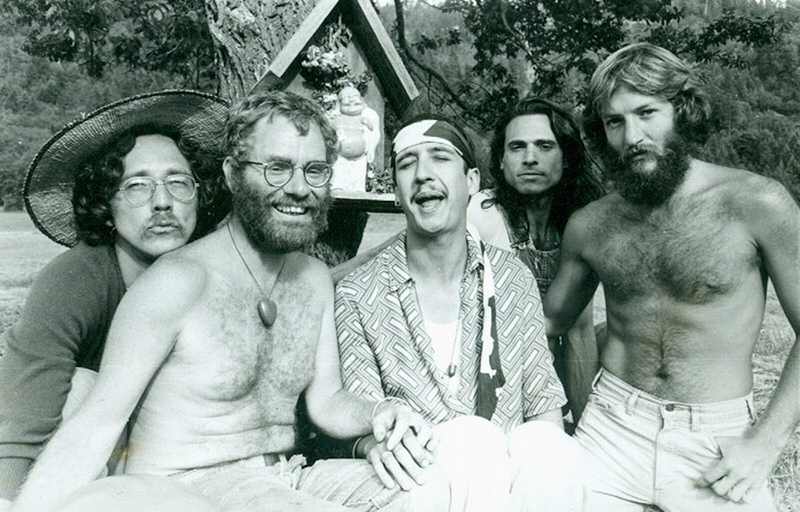 (From left to right) Forrest Baker, Michael Ford, Jai Elliott, Bigs, and Steven DiVerde, ca. 1970s. Taken at Wolf Creek, a Radical Faerie sanctuary in Oregon.
