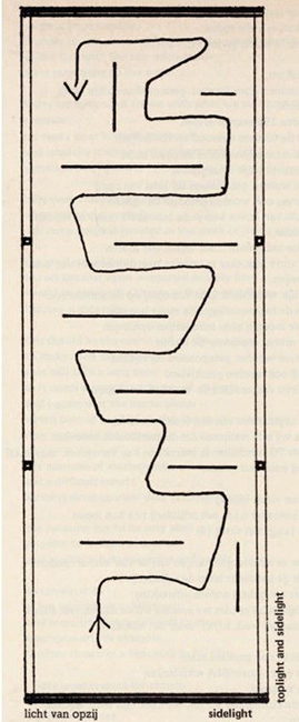 Willem Sandberg, <em>Schematic floor plan of new museum wing</em>, 1954. From Carel Blotkamp et al. (eds.), Museum in Motion: The modern art museum at issue, 1979.