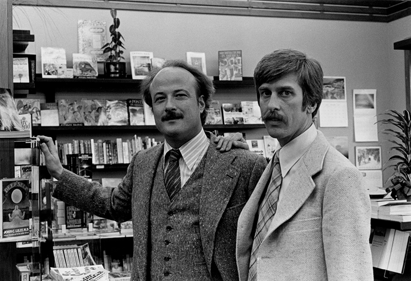Donn Tatum and Stephen Lowell at Paperback Traffic (Polk and California location). From the Stephen F. Lowell Papers, 1996-05, The Gay, Lesbian, Bisexual, Transgender Historical Society.