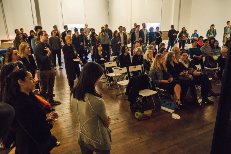 Open space party goers listen to Suzanne Stein at The Lab. All Photos: Lenny Gonzalez