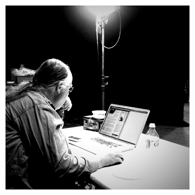 Tom Duff programming on a sound stage at Kerner Boulevard in San Rafael. Photo: Mark VandeWettering; courtesy Tom Duff.