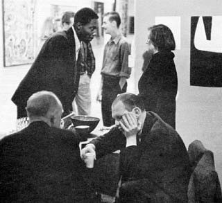 Jack Spicer at the opening of the 6 Gallery, Halloween 1954. Photographer unknown.