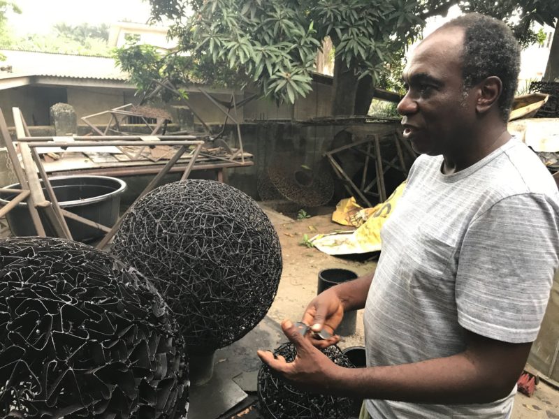 Studio visit with sculptor Olu Amoda in Lagos, Nigeria. Photo: Siddhartha Mitter