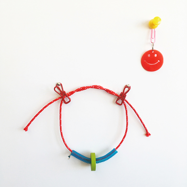 Casual Learning Environment No. 9, 2018, wooden block, plastic toy, rope, push pin, 5" x 4" x 2"