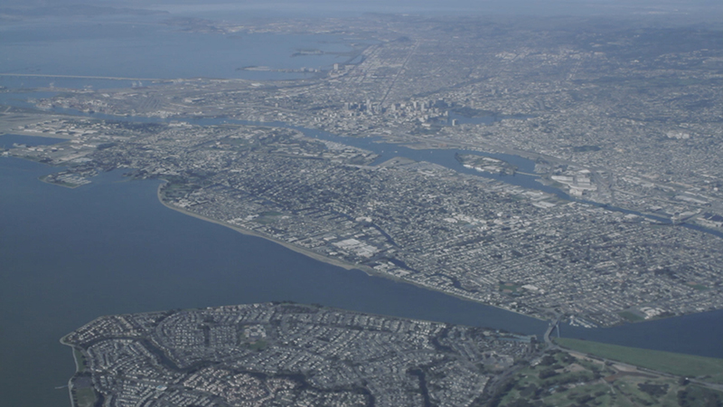 View of Oakland as seen from a flight arriving from Santiago, Chile.