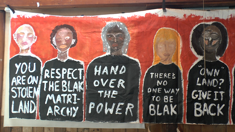 Banner made at this mob’s Invasion Day Banner Painting workshop, 2019