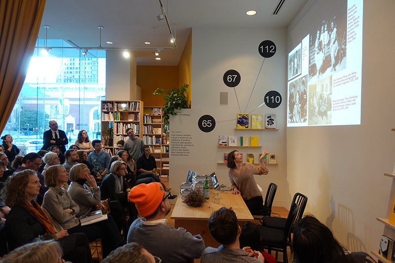 Frances Richard at the Gordon Matta-Clark: Physical Poetics launch party, Mar 14, 2019, Curatorial Research Bureau, San Francisco.