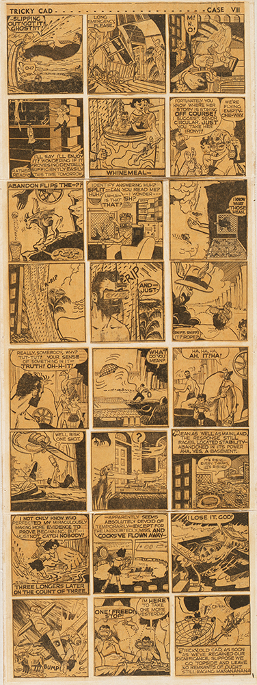 Jess Collins, Tricky Cad: Case VII, c. 1959; newspaper collage; 19 x 7 in. (48.3 x 17.8 cm); Los Angeles County Museum of Art, gift of Mr. and Mrs. Bruce Conner (M.62.26.4).