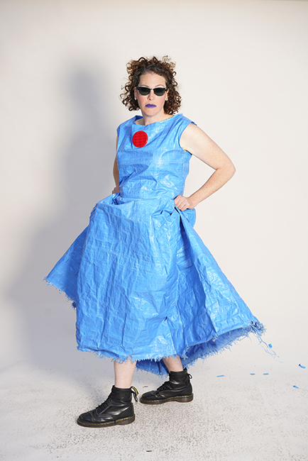 Bonanza, Blue is the Warmest Color, 2018. Tarp, reflective button, Chubbies⢠zipper. Photo by Graham Holoch.