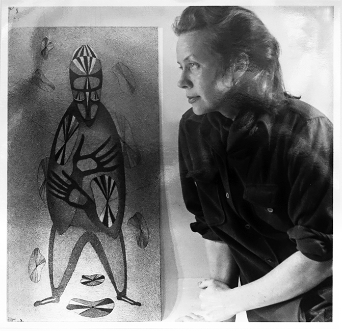 Portrait of Jerry O’Day with an untitled oil painting, circa late forties. Photographer unknown. From the Dave Lemon and Jerry O’Day collection.