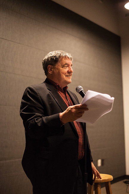 Kevin Killian performing at "A Funny Thing Happened on the Way to the Museum" in 2013. Photo: Keith Baker.