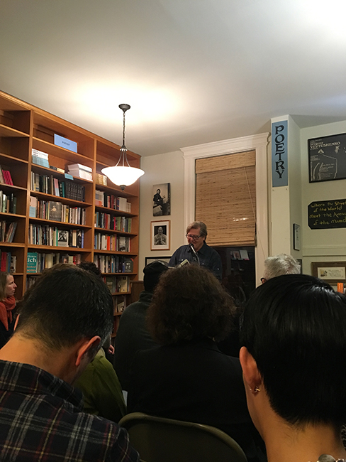 Steve Dickison reading his poems at City Lights Bookstore.