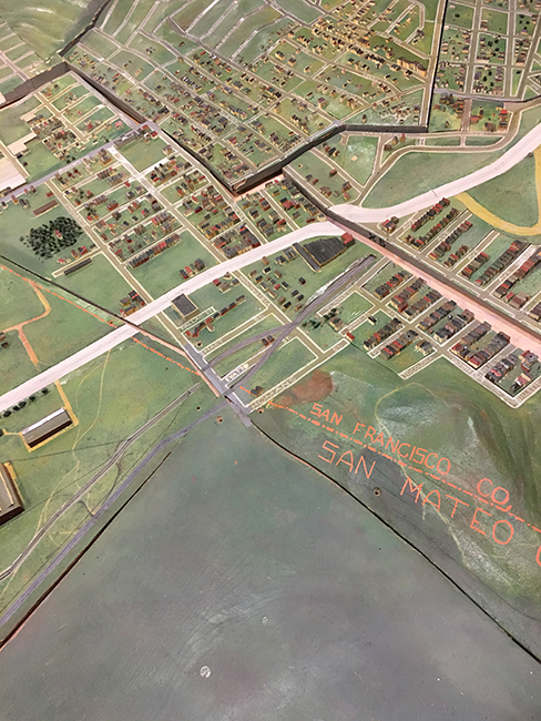 An image of the thousand-square-foot scale model of San Francisco built in the late 1930s Model, lying at San Francisco Public Library Facility and Warehouse.