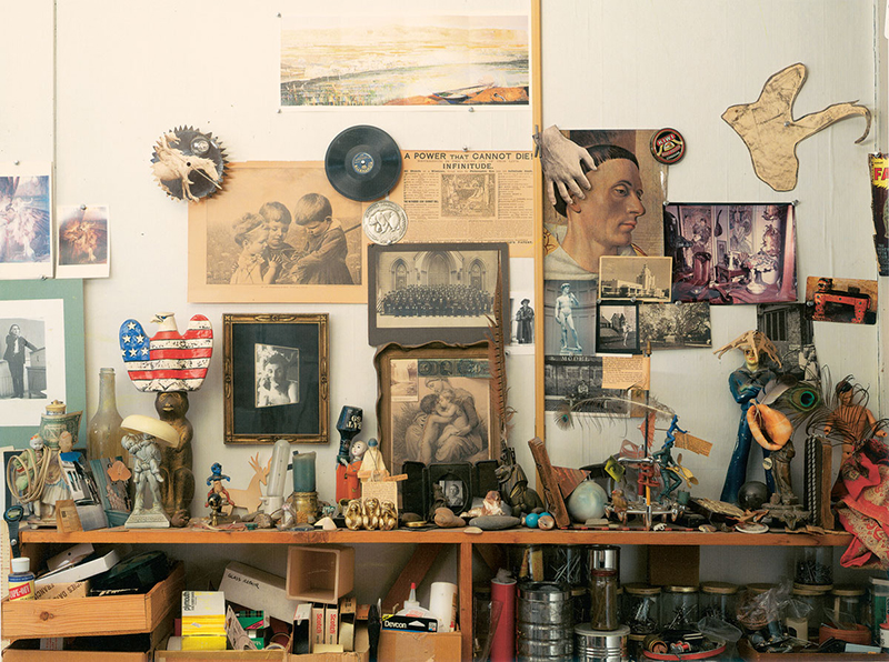 Assembly shelf in Jess’s studio. Photo: Ben Blackwell, 2004. © The Jess Collins Trust, used by permission.