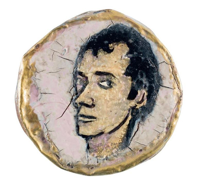 Jerome Caja, Untitled (Portrait of Charles Sexton), 1992. Nail polish and Charles Sexton's ashes on bottle cap, approximately 2 inches diameter. Collection Amy Scholder.
