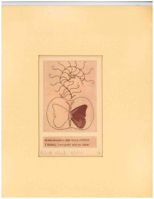 AN APPLE REPLACES A LEAF WITH A FEATHER / I REPLACE YOUR HEART WITH MY DREAM