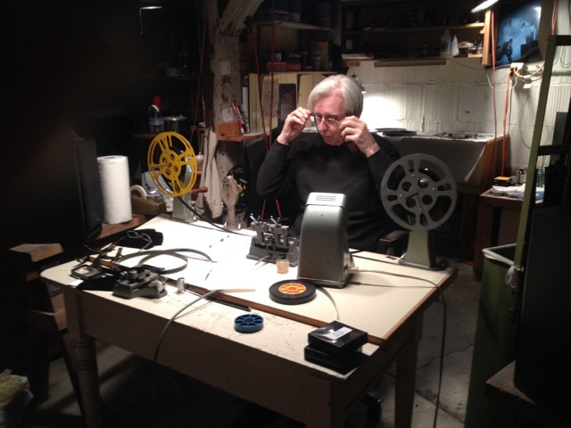 Jerome Hiler at his editing table, 2016. Photo: Nathaniel Dorsky.