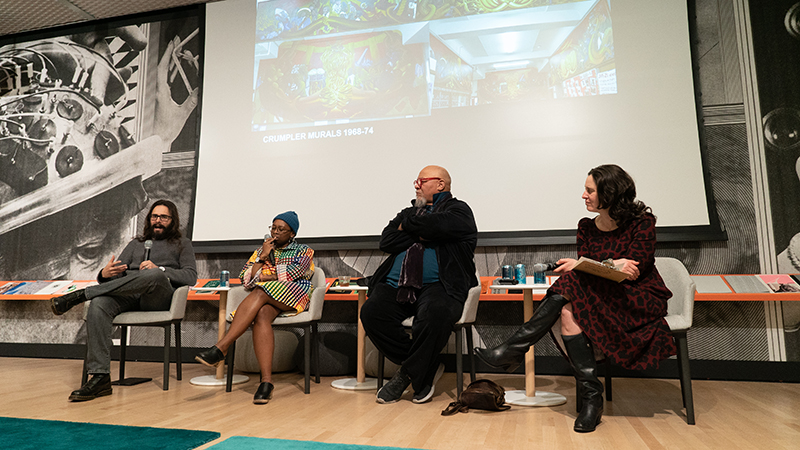 From left to right: Cristóbal Martinez, Zoé Samudzi, Dewey Crumpler, Chloe Veltman. Photo: Alexander Lim, courtesy of KQED.