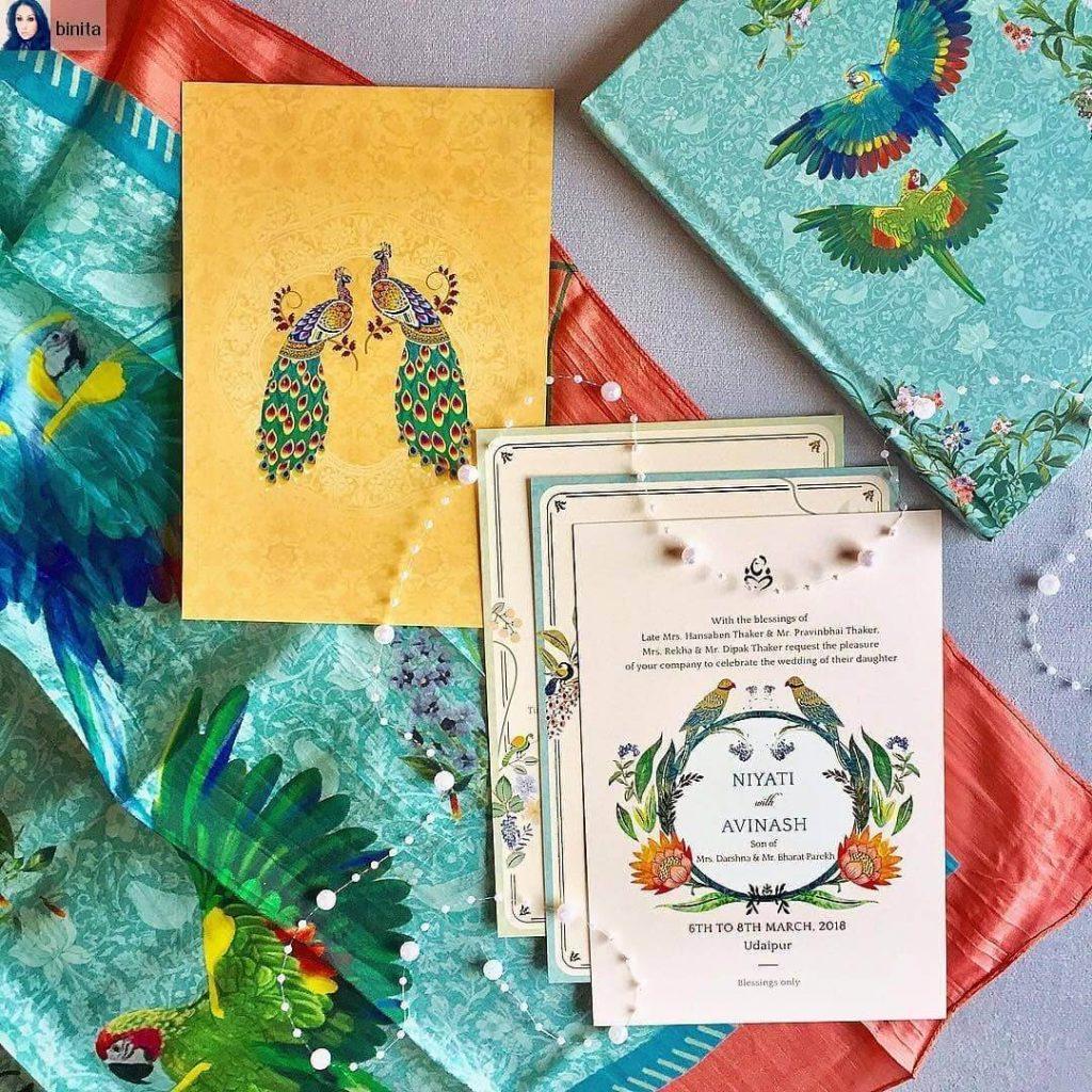 Peacock Themed Wedding Card Design - Shaadiwish