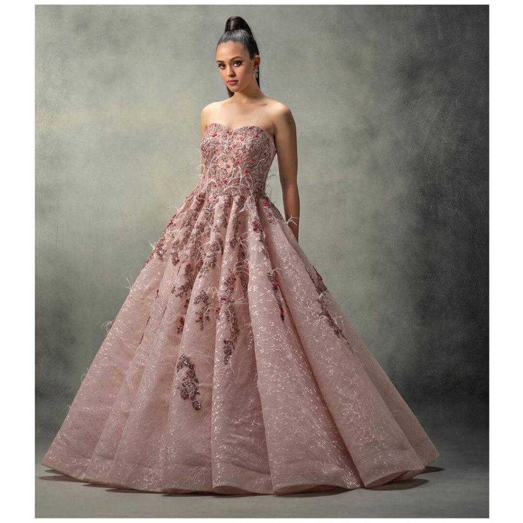 off shoulder reception dress