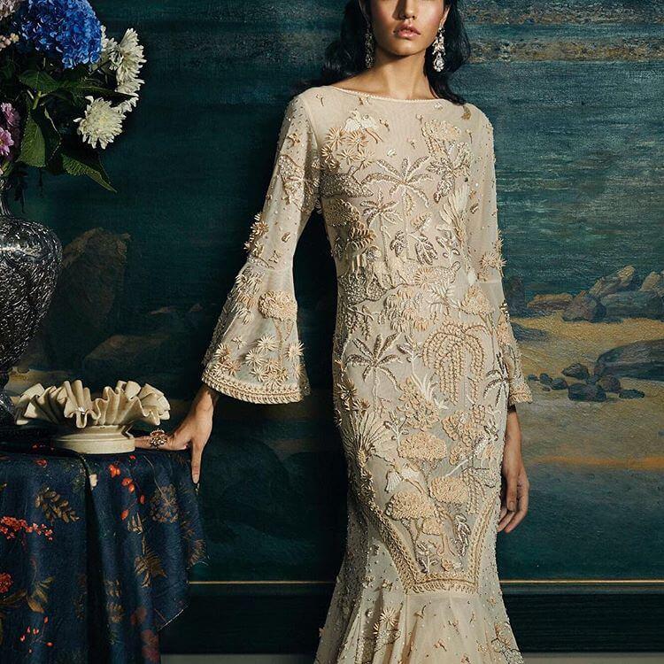 beige embroidered gown - Shaadiwish