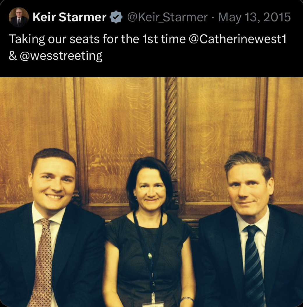 Keir Starmer
@Keir_Starmer (May 13, 2015)
Taking our seats for the 1st time 
@Catherinewest1
 & @wesstreeting

Image