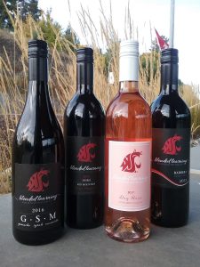 4 bottles of WSU blended learning student made wine lined up