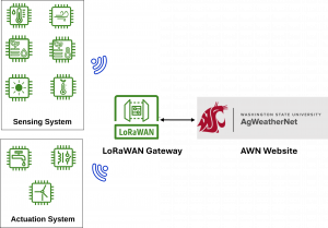 A diagram of how LoRaWAN networks in farms work.