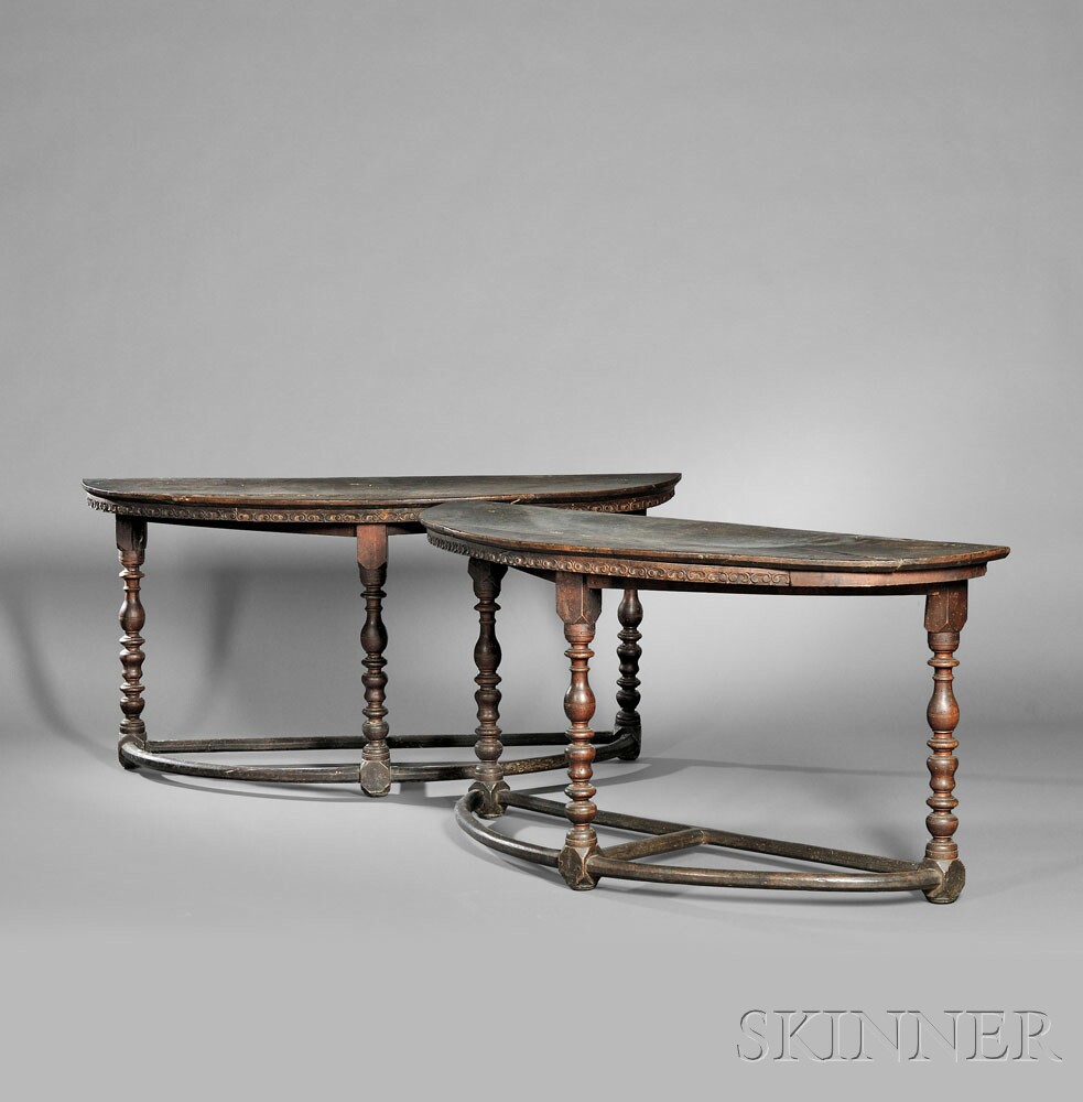 Pair of Italian Renaissance Demilune Walnut Console Tables (Lot 5, Estimate $3,000-$5,000)