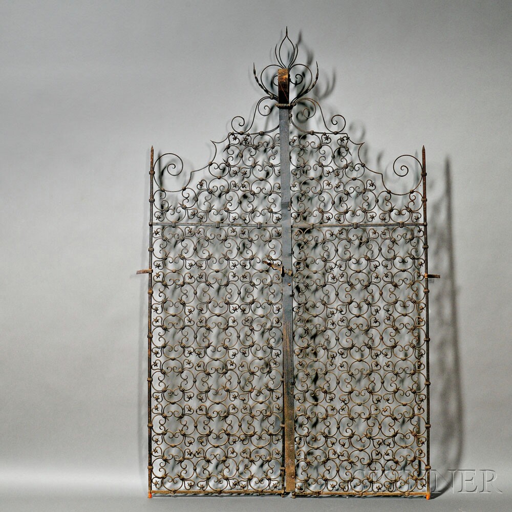 Pair of Spanish Colonial-style Wrought Iron Gates, (Lot 90, Estimate $3,000-$5,000)