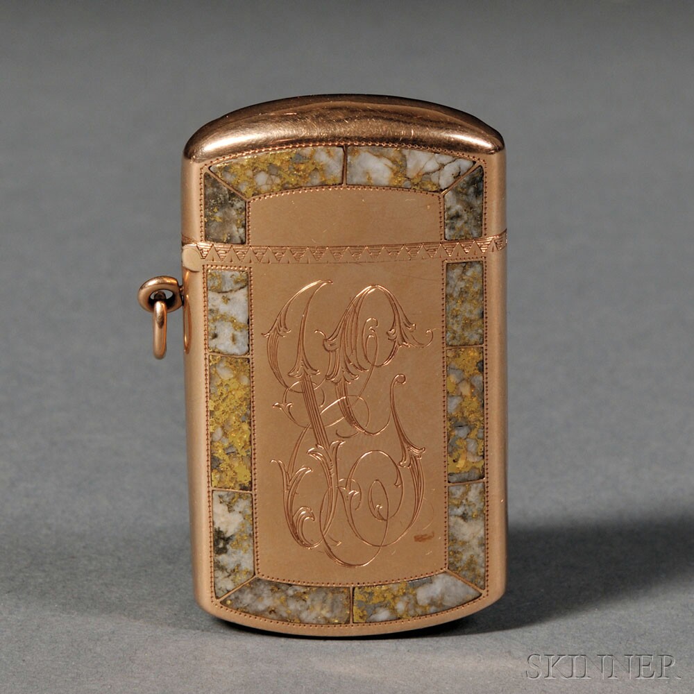 Shreve & Co. 14k Gold and Gold Quartz Match Safe, San Francisco, California, late 19th century (Lot 105, Estimate $800-$1,200)