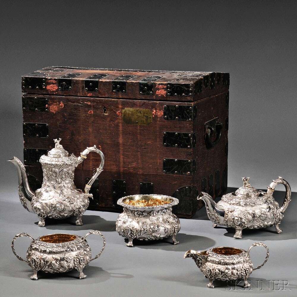 Five-piece Victorian Sterling Silver Tea and Coffee Service, London, 1841-42 (Lot 27, Estimate $8,000-$12,000)