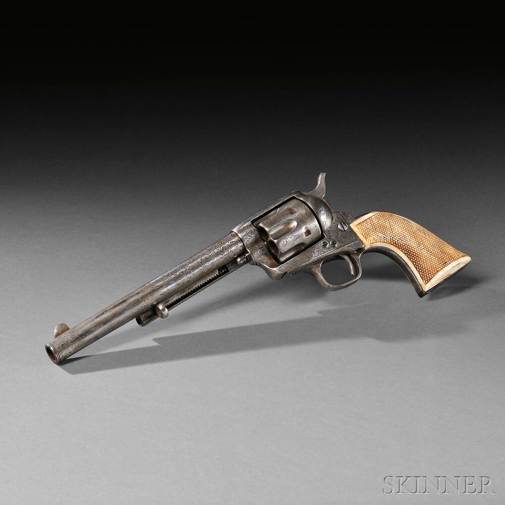 Engraved Nickel-plated Model 1873 Colt Single Action Revolver, c. 1877 (Lot 45, Estimate $8,000-$10,000)