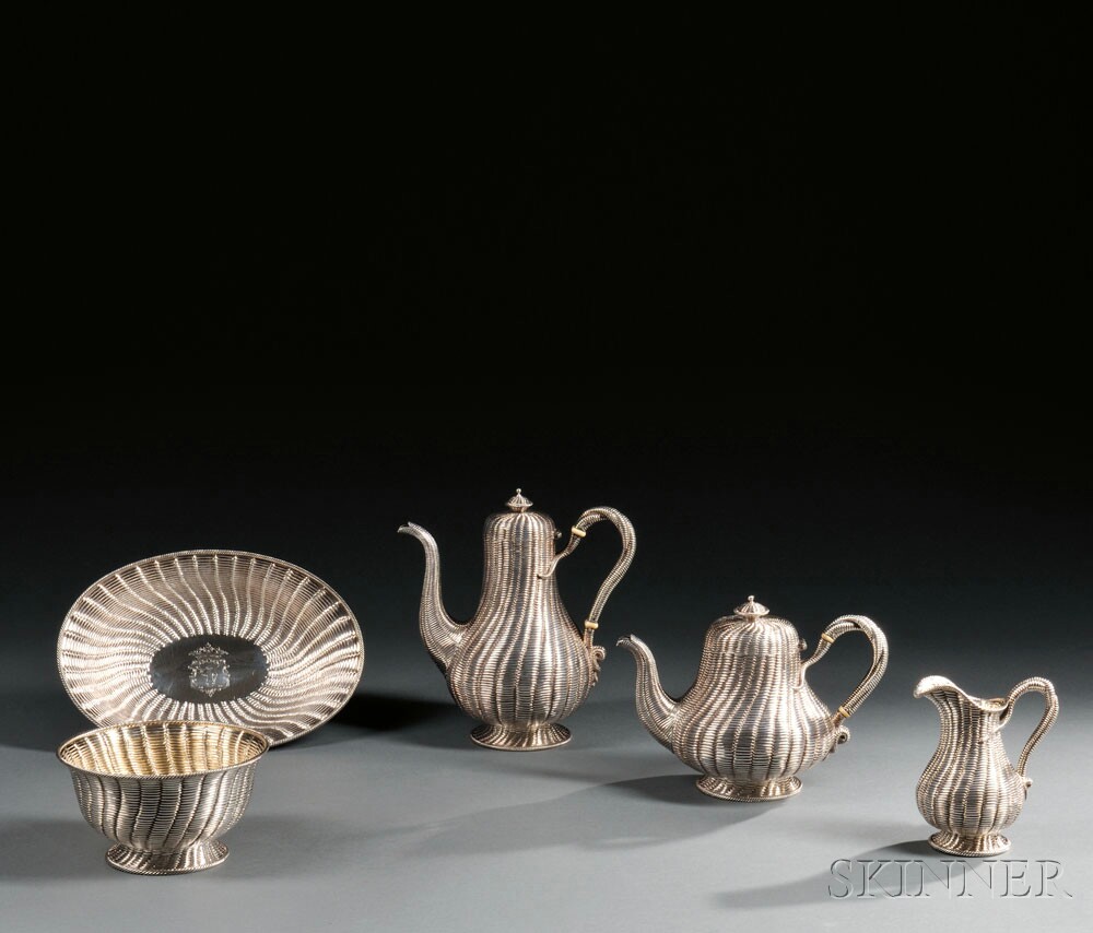 Five-piece Victorian Sterling Silver Tea and Coffee Service, London, 1860-61, Robert Hennell III, maker (Lot 13, Estimate $7,000-$9,000)