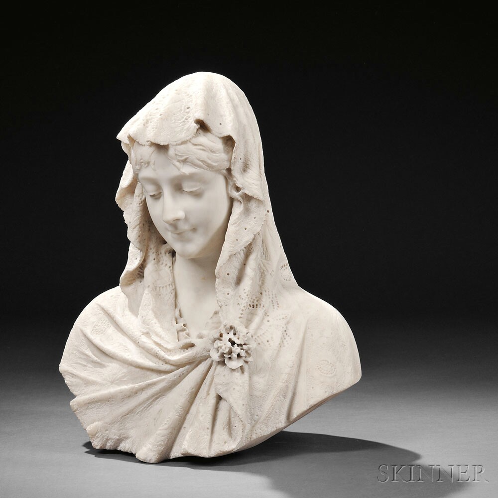 Cesare Lapini (Italian, 1848-1893) Carrara Marble Bust of an Veiled Beauty (Lot 234, Estimate $2,000-$3,000)