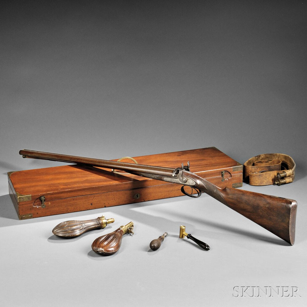 Cased English Westley Richards Twelve-gauge Percussion Shotgun, c. mid to late-19th century (Lot 184, $5,000-$7,000)